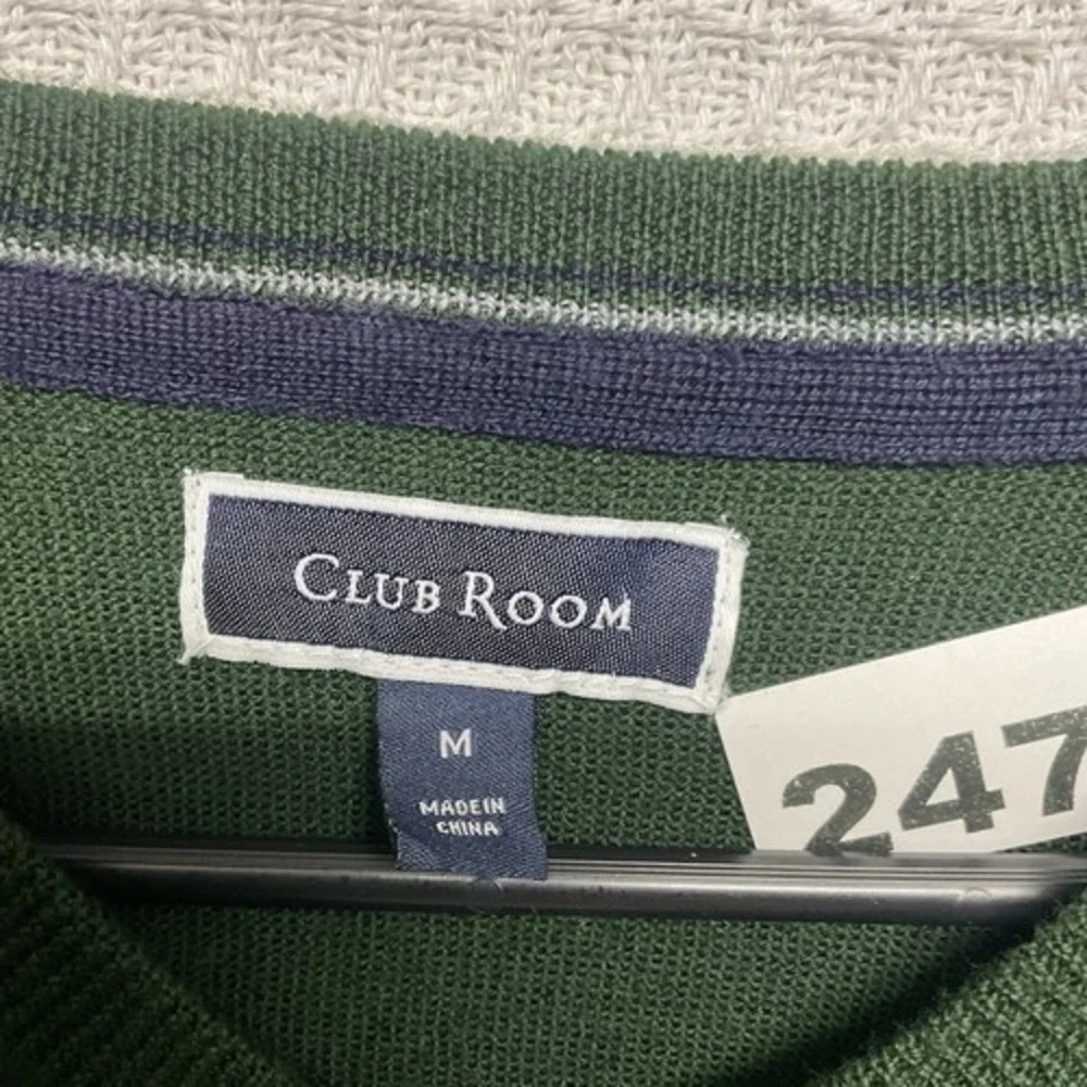 NWOT Charter Club Green Long Sleeve V-Neck Sweater Men Medium China Wool/Acrylic